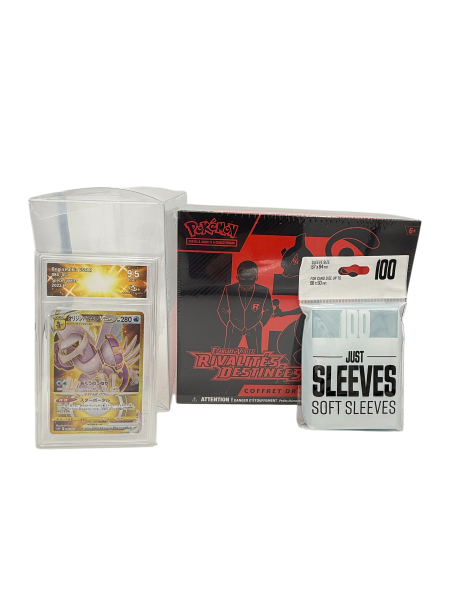 LOT ETB EV10 + CARTE GRADEE COLLECT AURA + CLEAR CASE ETB+ SLEEVES - Pokémon – 9 Boosters – Neuf – Scellé – en Français