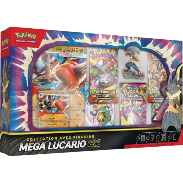 Coffret Pokémon - Méga Lucario- Méga Évolution - FRANÇAIS - 5 boosters+ figurine